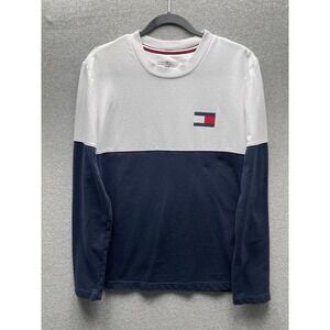 TOMMY HILFIGER Sweater Men's SIZE M White Navy Crewneck Lightweight Long Sleeve